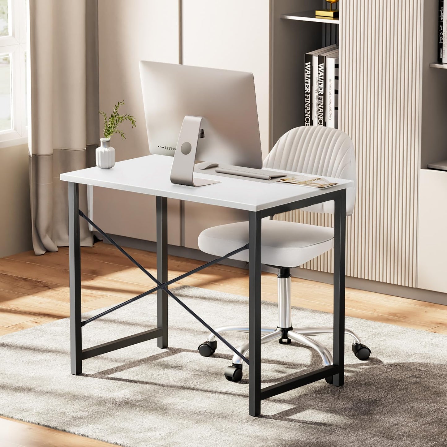 Sweetcrispy 32-Inch Compact Computer Desk White Black
