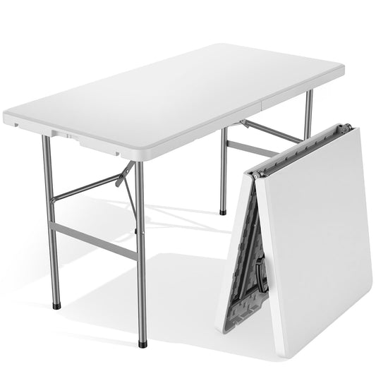Sweetcrispy 122 cm Folding Picnic Table with Carrying Handle Basic White