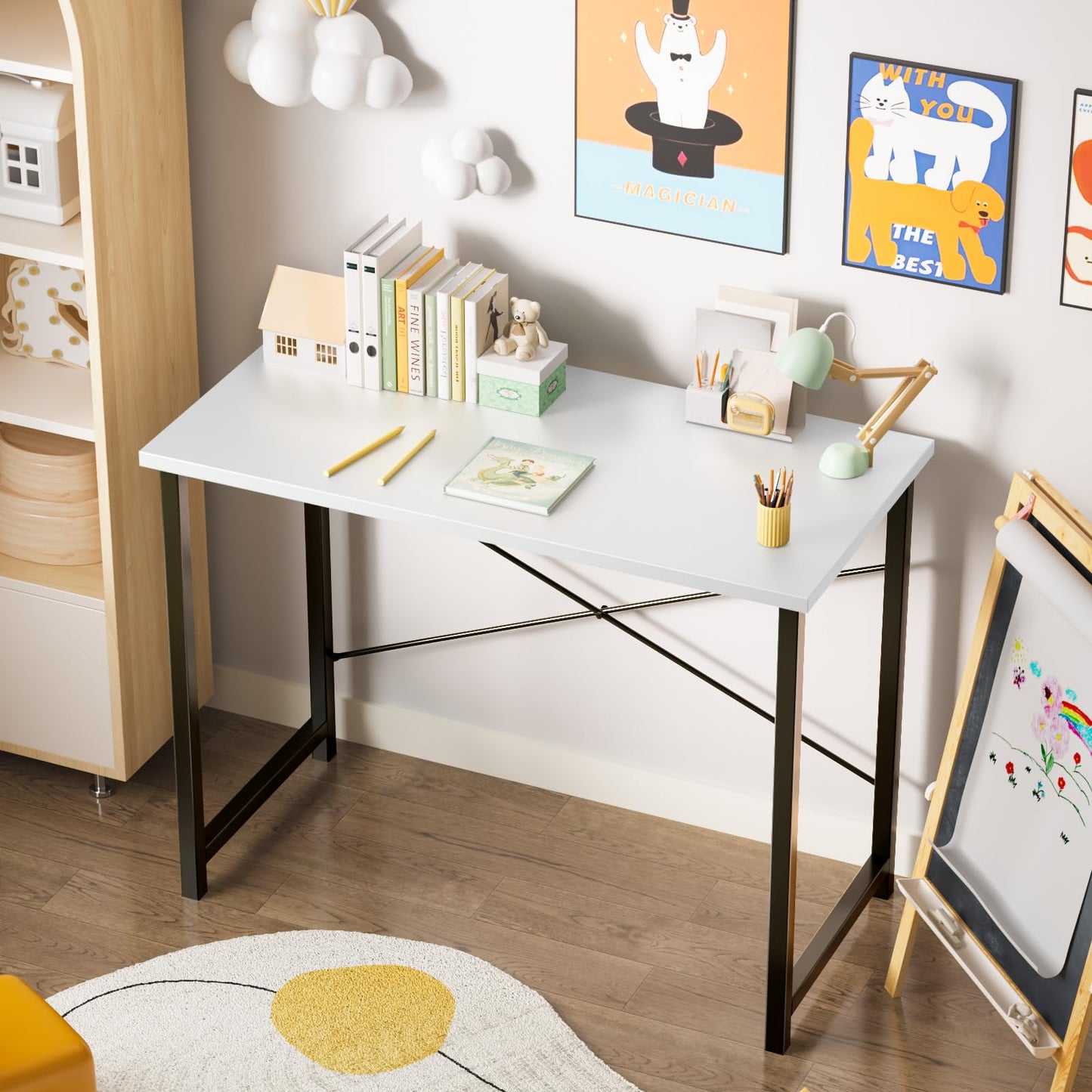 Sweetcrispy 32-Inch Compact Computer Desk White Black