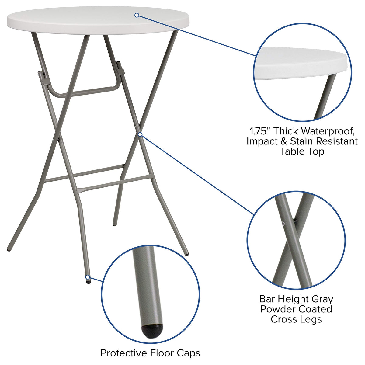 Flash Furniture Kathryn 31.5-Inch Round Folding Bar Height Table Granite White