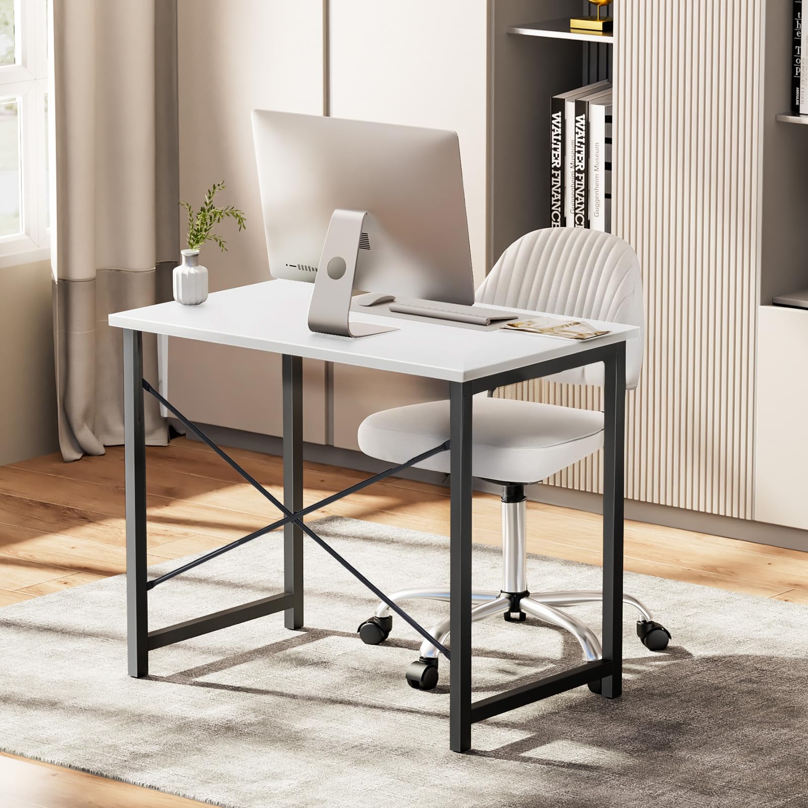 Sweetcrispy 32-Inch Compact Computer Desk White Black