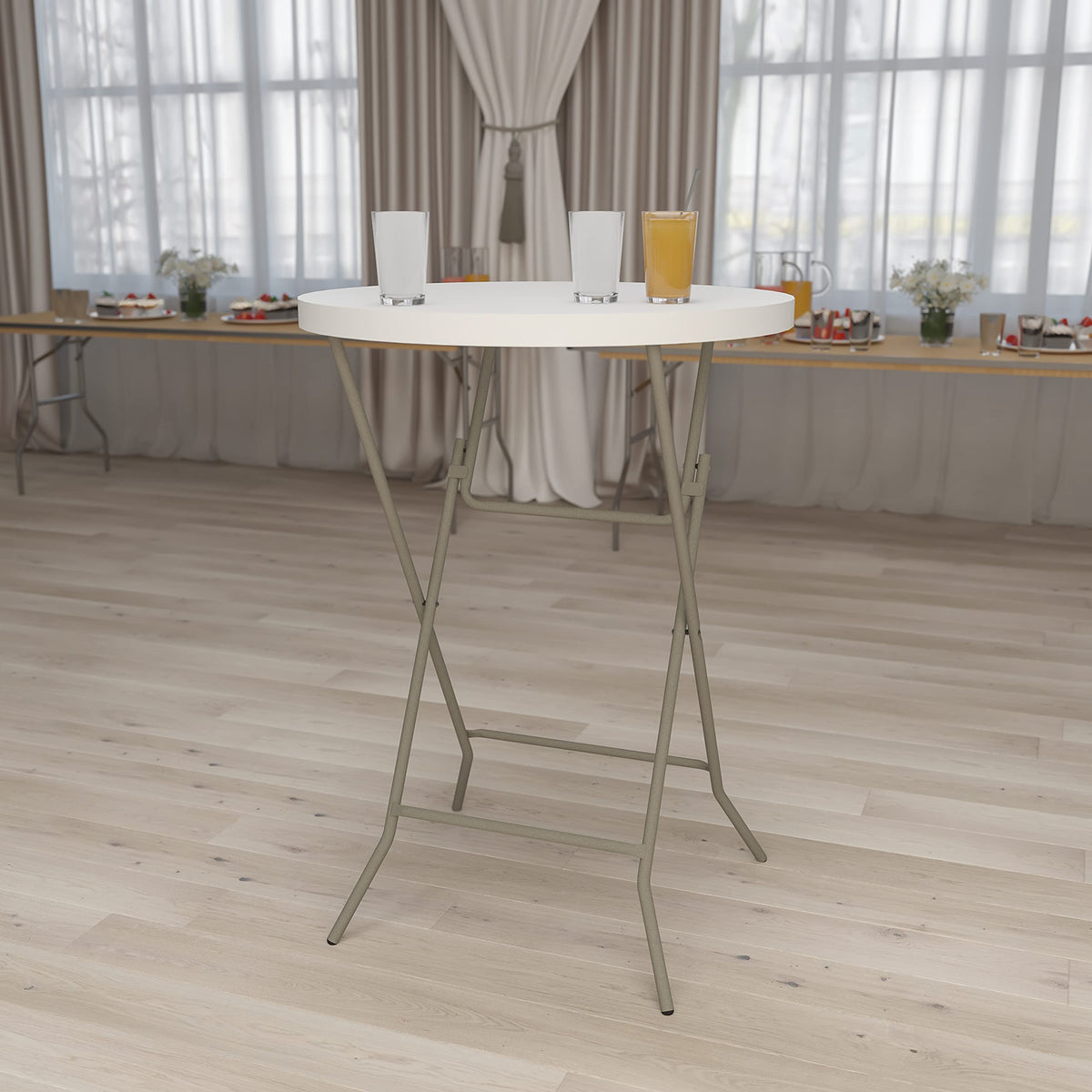 Flash Furniture Kathryn 31.5-Inch Round Folding Bar Height Table Granite White